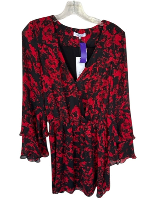 Parker Size XS Red & Black Polyester Long Sleeve Abstract Dress Red & Black / XS