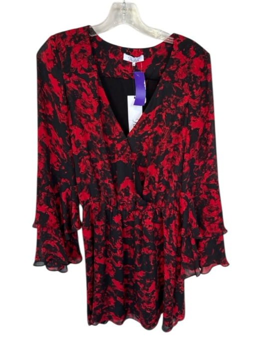 Parker Size XS Red & Black Polyester Long Sleeve Abstract Dress Red & Black / XS