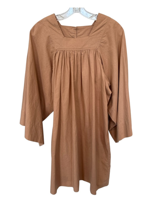 Doen Size S light brown Cotton Long Bell Sleeve Square Neck Dress light brown / S