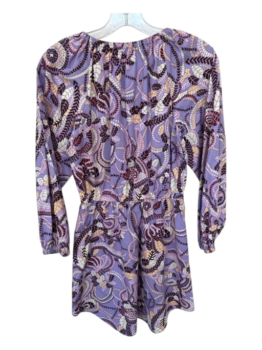 A.L.C. Size 2 Purple & Maroon Cotton Long Balloon Sleeve Leaves Dress Purple & Maroon / 2