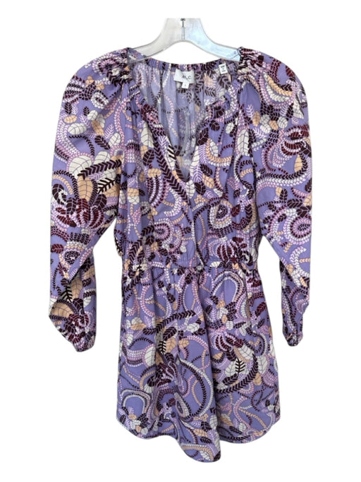 A.L.C. Size 2 Purple & Maroon Cotton Long Balloon Sleeve Leaves Dress Purple & Maroon / 2