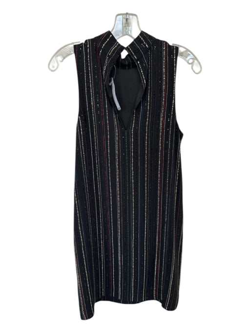 Trina Turk Size 2 Black & Gold Silk Sleeveless Rhinestone Striped Shift Dress Black & Gold / 2