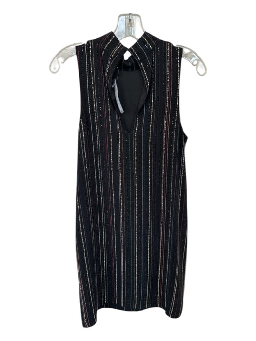 Trina Turk Size 2 Black & Gold Silk Sleeveless Rhinestone Striped Shift Dress Black & Gold / 2