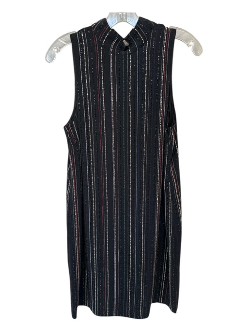 Trina Turk Size 2 Black & Gold Silk Sleeveless Rhinestone Striped Shift Dress Black & Gold / 2