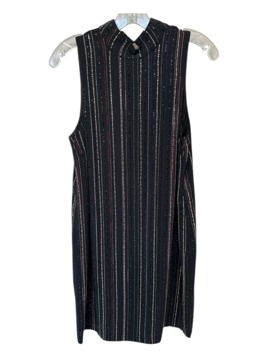 Trina Turk Size 2 Black & Gold Silk Sleeveless Rhinestone Striped Shift Dress Black & Gold / 2