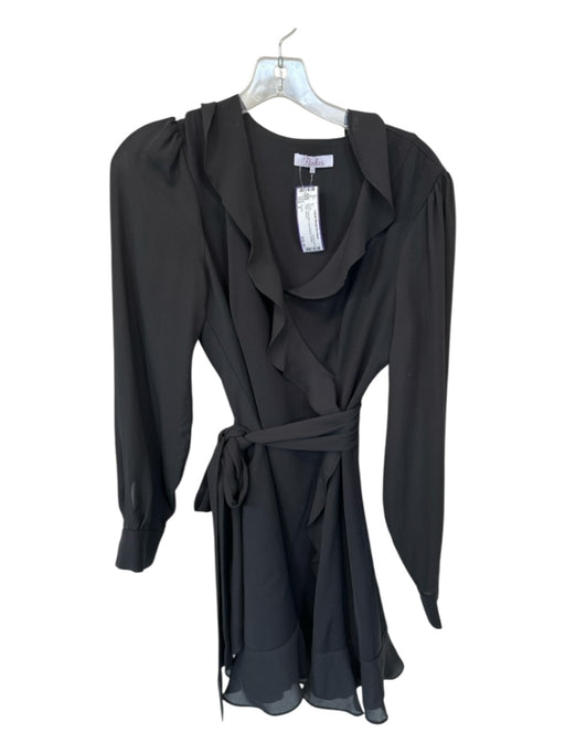Parker Size 2 Black Polyester Long Sleeve Ruffles Sash Dress Black / 2