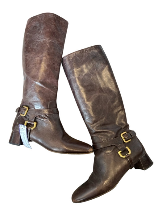 Prada Shoe Size 39 Chocolate Brown Leather Buckle GHW Knee High Boots Chocolate Brown / 39