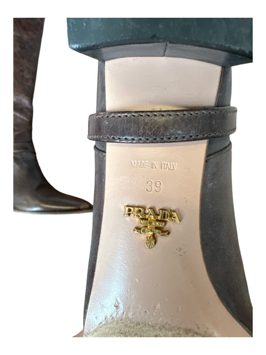 Prada Shoe Size 39 Chocolate Brown Leather Buckle GHW Knee High Boots Chocolate Brown / 39