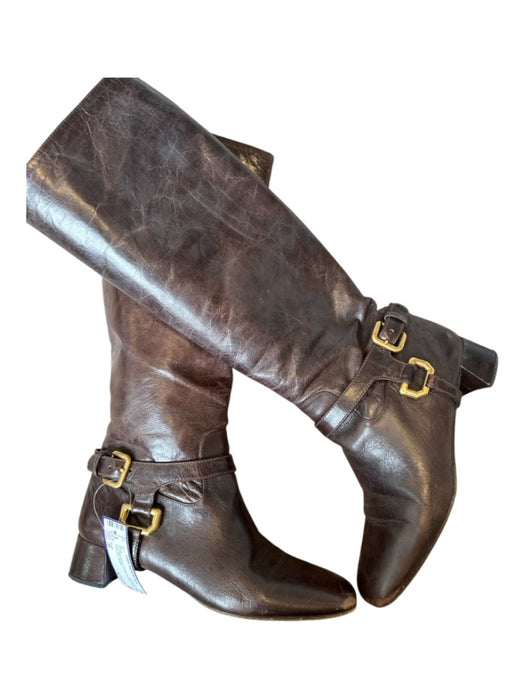Prada Shoe Size 39 Chocolate Brown Leather Buckle GHW Knee High Boots Chocolate Brown / 39