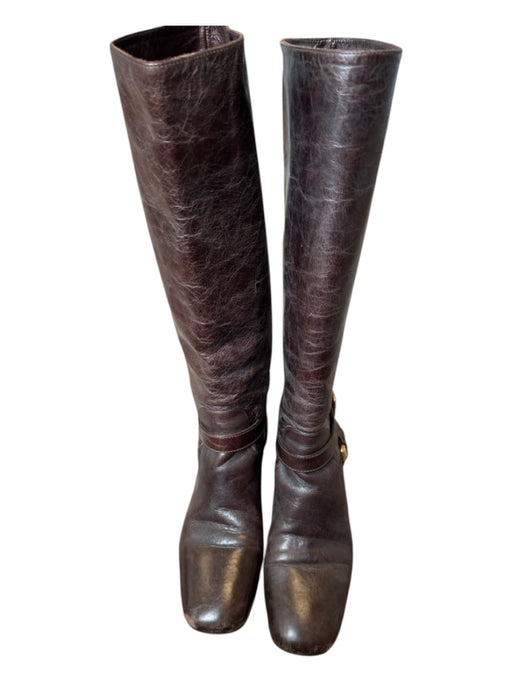 Prada Shoe Size 39 Chocolate Brown Leather Buckle GHW Knee High Boots Chocolate Brown / 39