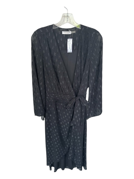 Ramy Brook Size 0 Black Polyester Long Balloon Sleeve Metallic Wrap Maxi Dress Black / 0
