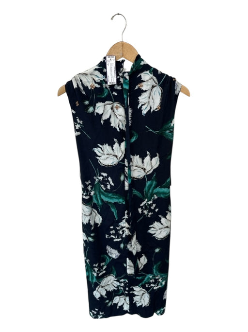 Erdem Size 2 Navy & Teal Viscose Cap Sleeve Flowers Rhinestone Applique Dress Navy & Teal / 2