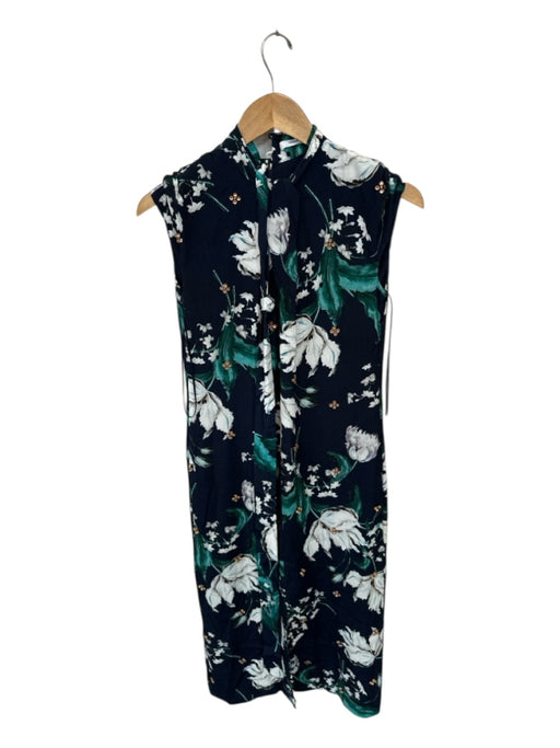 Erdem Size 2 Navy & Teal Viscose Cap Sleeve Flowers Rhinestone Applique Dress Navy & Teal / 2