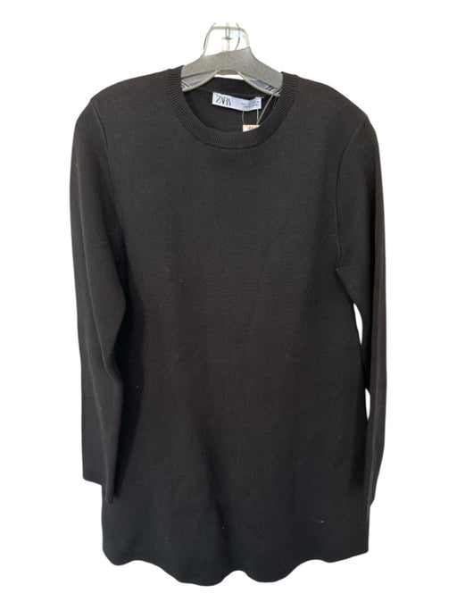 Zara Size L Black Viscose Blend Long Sleeve Knit Dress Black / L