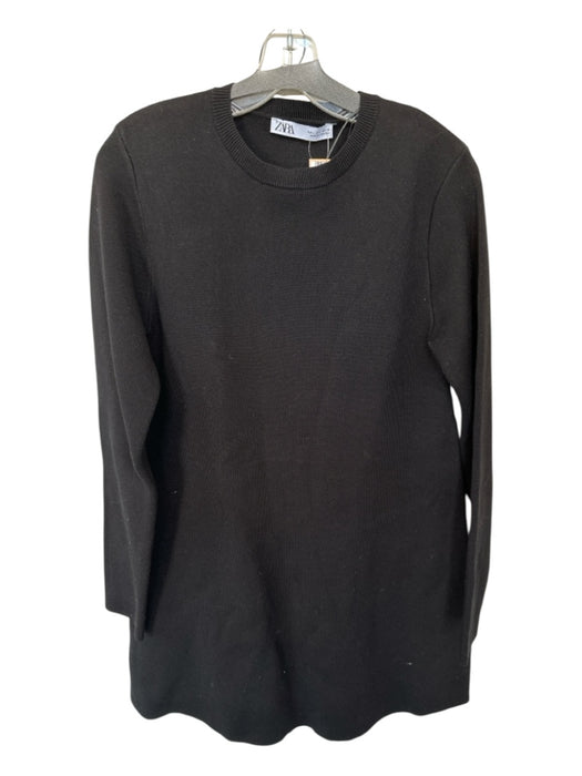 Zara Size L Black Viscose Blend Long Sleeve Knit Dress Black / L