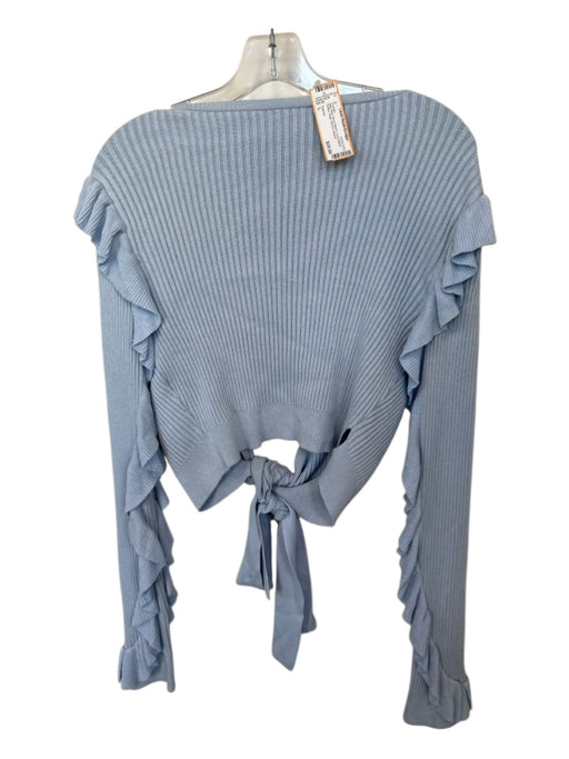 Tularosa Size L Baby Blue Rayon Blend Long Sleeve Ruffles Wrap Ribbed Sweater Baby Blue / L