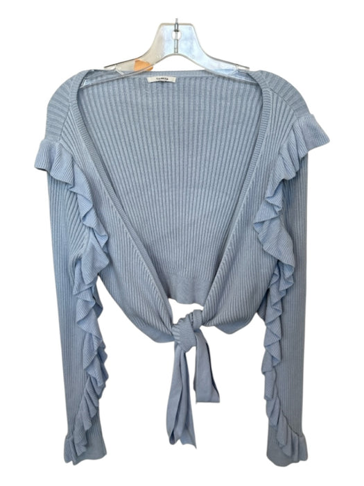 Tularosa Size L Baby Blue Rayon Blend Long Sleeve Ruffles Wrap Ribbed Sweater Baby Blue / L