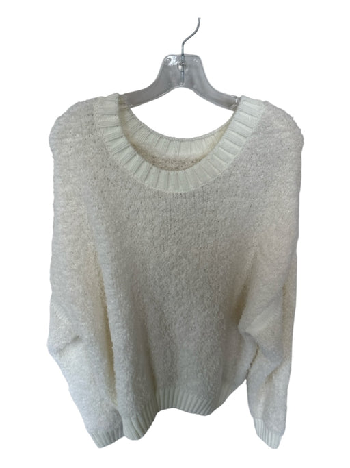 Pilcro Size M Cream Polyester Blend Long Sleeve Fuzzy Crew Neck Sweater Cream / M