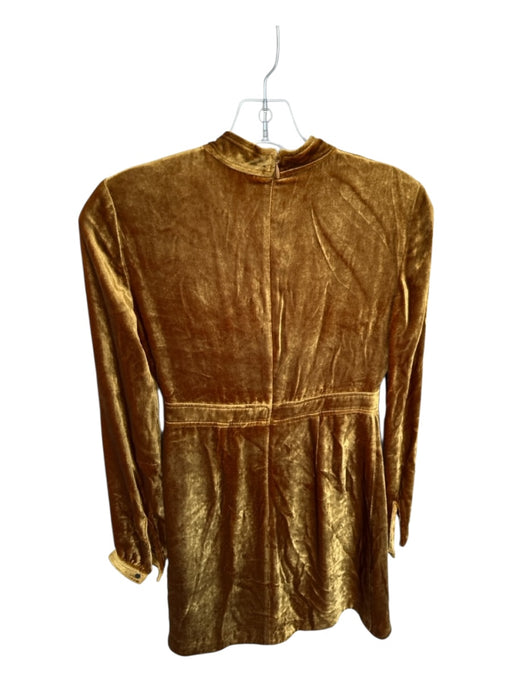 A.L.C. Size 0 Gold Velvet Long Sleeve Mock Neck Back Zip Dress Gold / 0