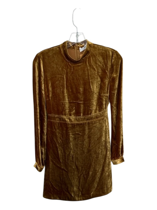 A.L.C. Size 0 Gold Velvet Long Sleeve Mock Neck Back Zip Dress Gold / 0
