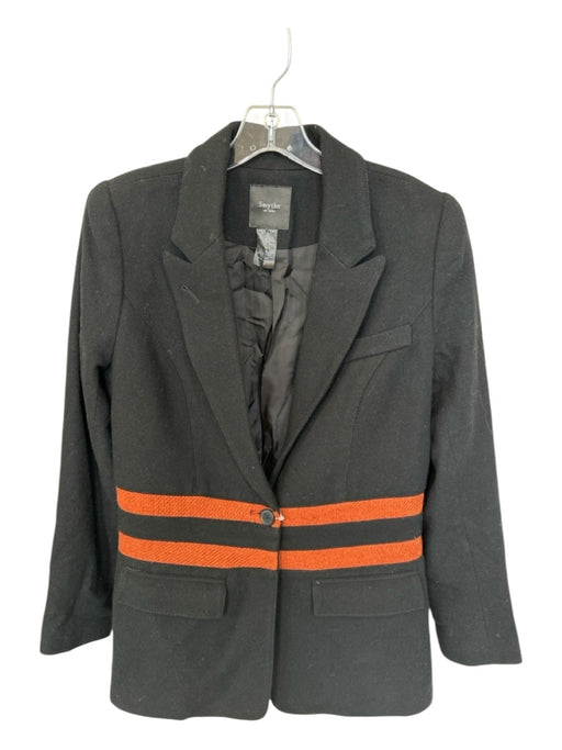 Smythe Size 8 Black & Orange Wool Blend Long Sleeve Stripe One Button Jacket Black & Orange / 8