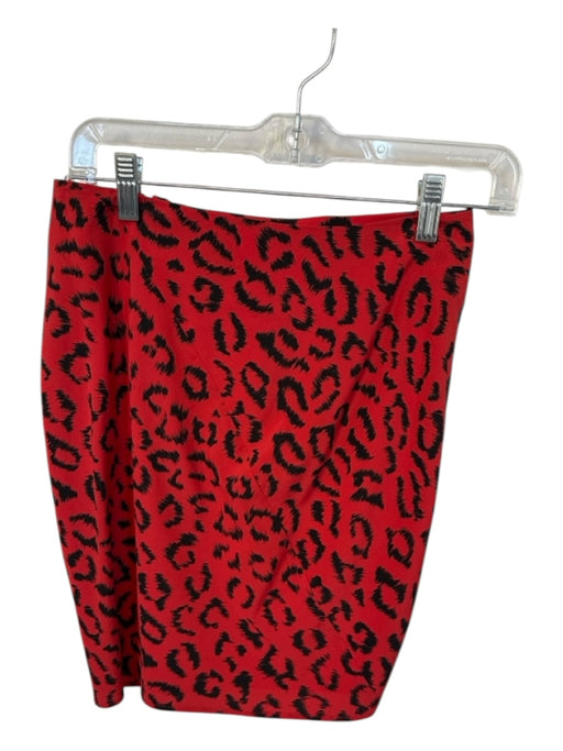 A.L.C. Size 2 Red & Black Silk Blend Side Zip Animal Print Ruffles Skirt Red & Black / 2