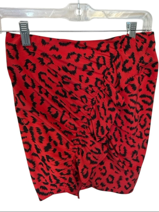 A.L.C. Size 2 Red & Black Silk Blend Side Zip Animal Print Ruffles Skirt Red & Black / 2