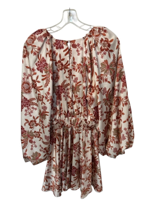 Misa Size S Rust & Cream Polyester Long Balloon Sleeve Flowers Dress Rust & Cream / S