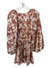 Misa Size S Rust & Cream Polyester Long Balloon Sleeve Flowers Dress Rust & Cream / S