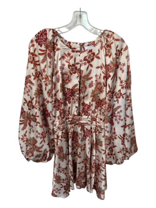 Misa Size S Rust & Cream Polyester Long Balloon Sleeve Flowers Dress Rust & Cream / S