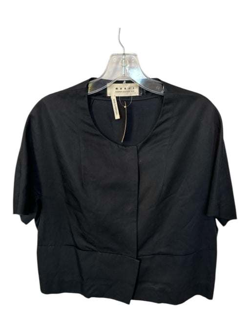 Marni Size 38 Black Cotton & Rayon Short Sleeve Snap buttons Structured Top Black / 38