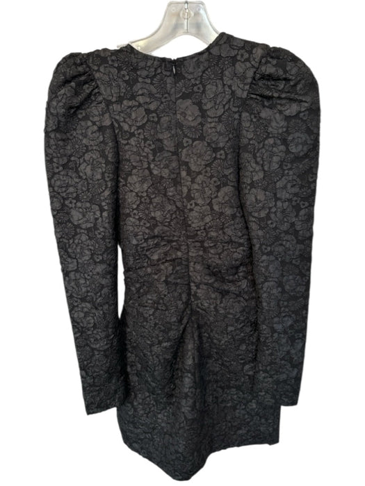 Ganni Size 2 Black Polyester jaquard Long Sleeve Gathered Front Back Zip Dress Black / 2