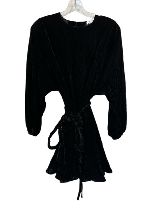 Rhode Size XS Black Velvet Long Balloon Sleeve Belted Dress Black / XS