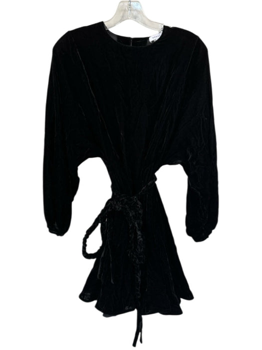 Rhode Size XS Black Velvet Long Balloon Sleeve Belted Dress Black / XS