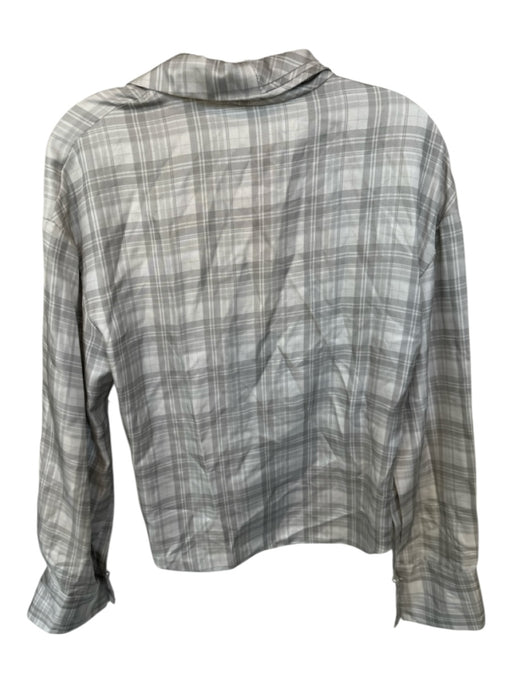 Hellessy Size 4 Gray & White Silk Long Sleeve Plaid Lace Detail Top Gray & White / 4