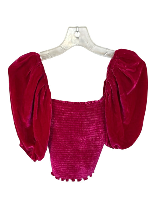 Reformation Size 2 Magenta Velvet Short Balloon Sleeve smocked Top Magenta / 2