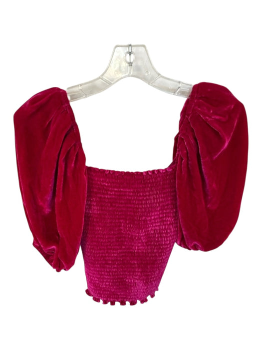 Reformation Size 2 Magenta Velvet Short Balloon Sleeve smocked Top Magenta / 2