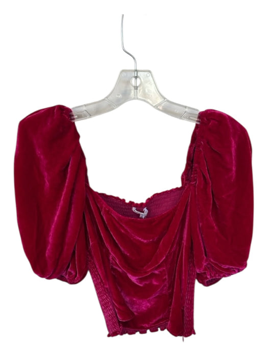 Reformation Size 2 Magenta Velvet Short Balloon Sleeve smocked Top Magenta / 2