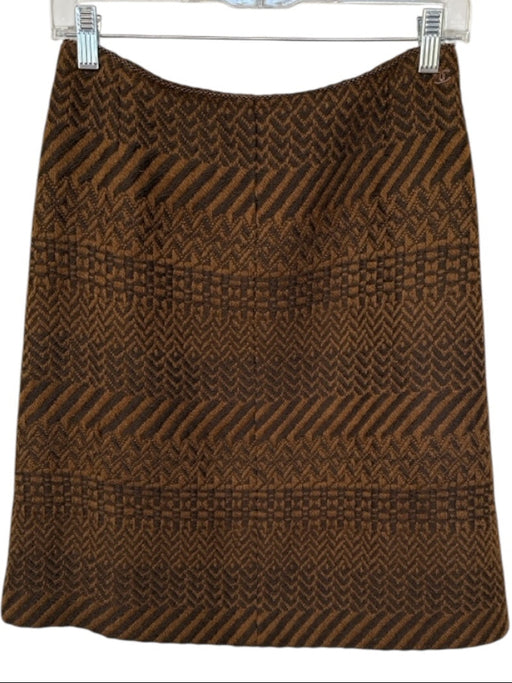 Chanel Size 40 Brown & Tan Wool Tweed Back Zip Pencil Skirt Brown & Tan / 40