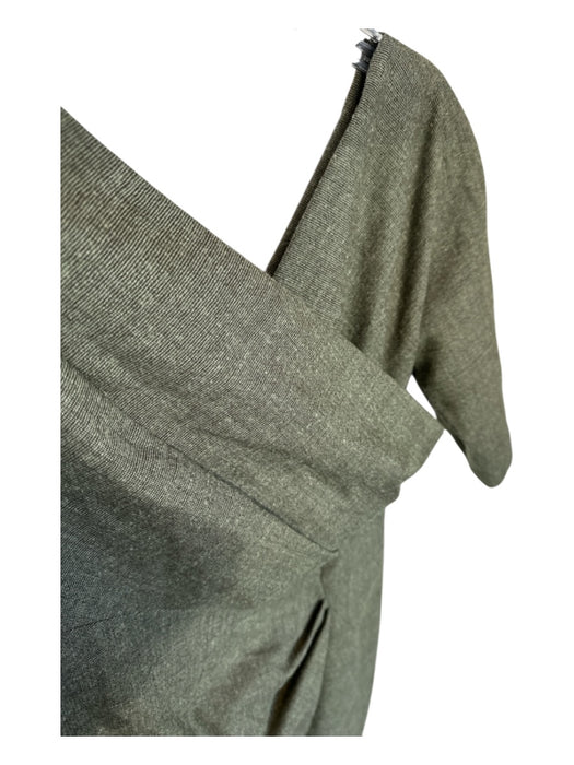 Lela Rose Size 6 Green Wool 3/4 Sleeve Crossover Pleated Side Zip Dress Green / 6