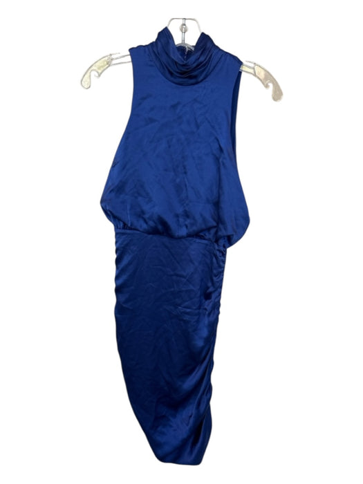 Cinq a Sept Size 2 Blue Mock Neck Drawstring Side Sleeveless Midi Dress Blue / 2