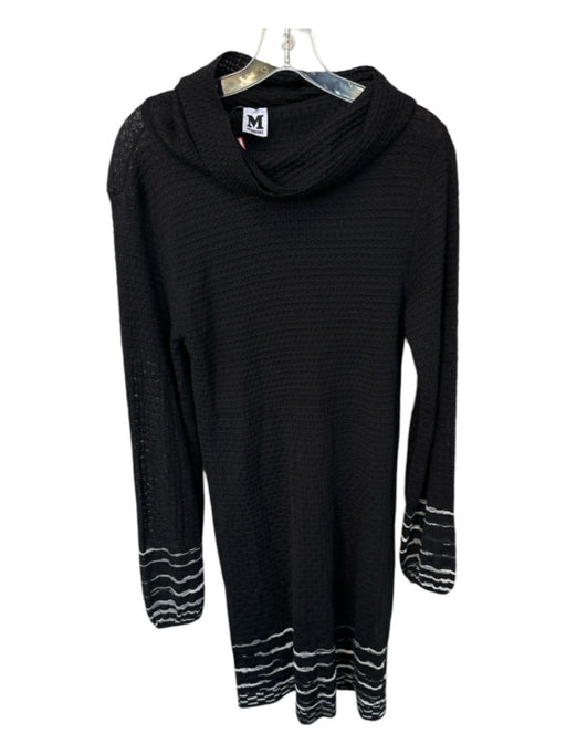 M Missoni Size 10 Black & White Viscose Blend Long Sleeve Turtleneck Knit Dress Black & White / 10