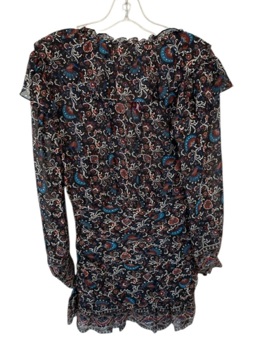 Veronica Beard Size 8 Blue & Rust Silk Long Balloon Sleeve Botanical Dress Blue & Rust / 8