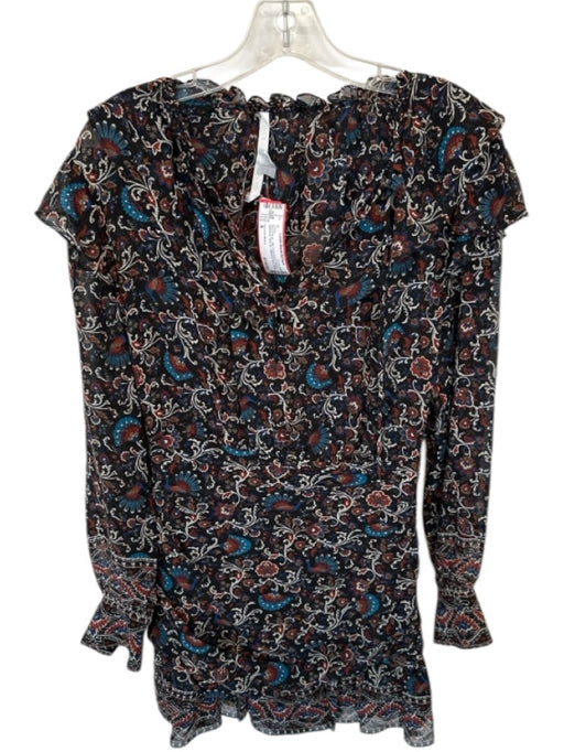 Veronica Beard Size 8 Blue & Rust Silk Long Balloon Sleeve Botanical Dress Blue & Rust / 8