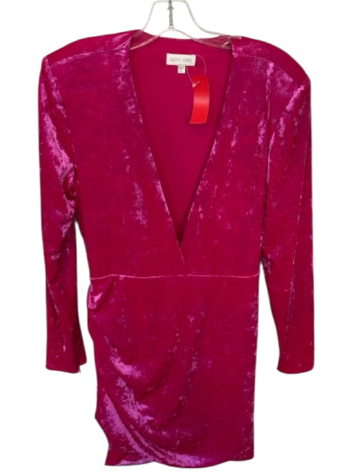 Ronny Kobo Size XL Pink Velvet Shoulder Pads Long Sleeve V Neck Dress Pink / XL
