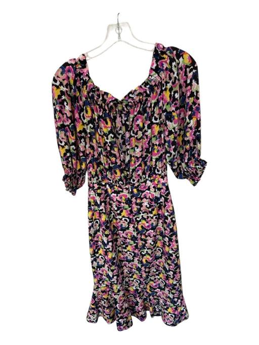 Saloni Size 2 Multi Silk Off Shoulder Abstract Midi Dress Multi / 2
