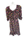Saloni Size 2 Multi Silk Off Shoulder Abstract Midi Dress Multi / 2