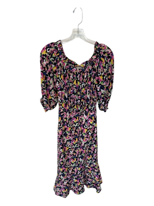 Saloni Size 2 Multi Silk Off Shoulder Abstract Midi Dress Multi / 2