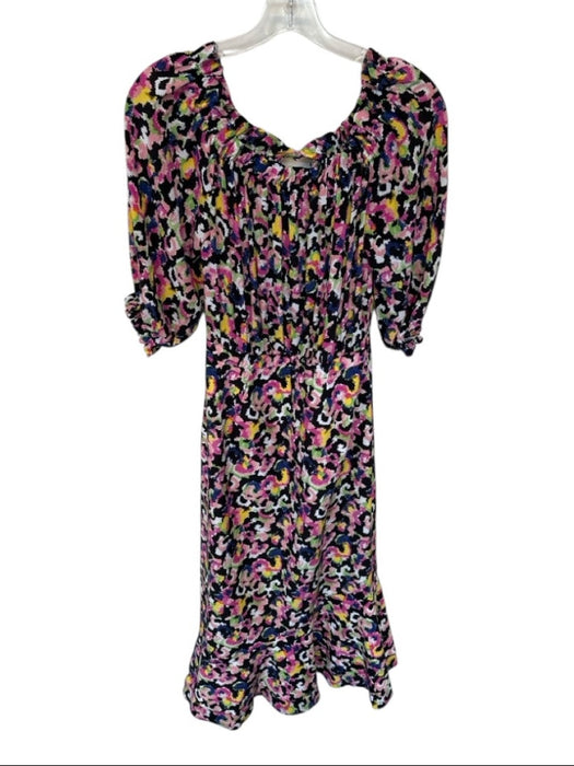Saloni Size 2 Multi Silk Off Shoulder Abstract Midi Dress Multi / 2