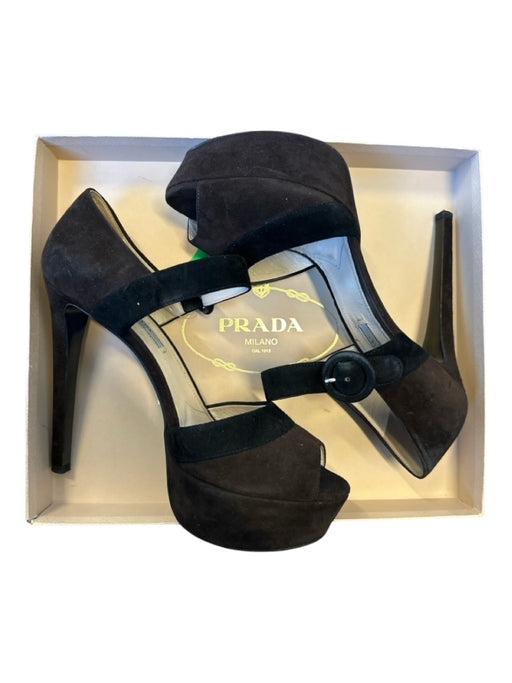 Prada Shoe Size 40 Brown & Black Suede Platform Stiletto Buckle Pumps Brown & Black / 40